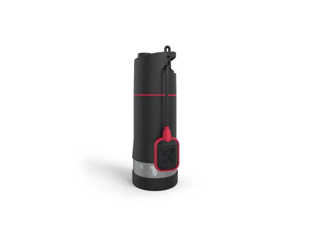 Schwarze Unterwasserpumpe mit rotem Detail und Kabel. Das Produkt trägt das Grundfos-Logo und ist für Anwendungen im Wasserbereich konzipiert.